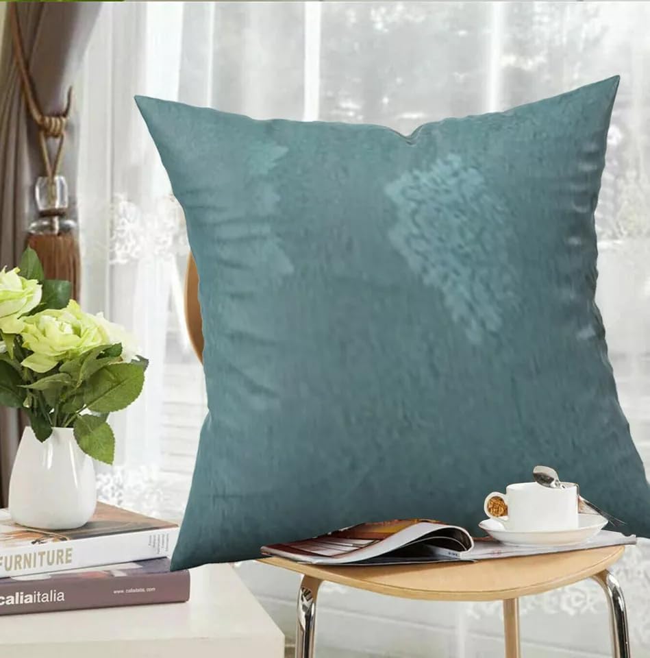 PRIME LINENS Cushion Covers 58 x 58 cm Jacquard Square Throw Pillow Sofa Cushion for Chair Bed Decorative Floral Cushion for Bedroom (Virginia Teal, 4 x Cushion Cover 58x58 Cm)