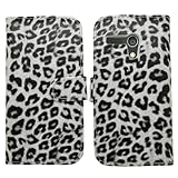 Samrick Étui-portefeuille Executive en cuir pour Motorola Moto G avec porte-cartes de crédit/d'entreprise, support de visionnage, film de protection pour écran, chiffon microfibre et mini-stylet capacitif blanc pour écran tactile Motif léopard Noir/Blanc
