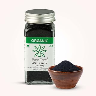 Pure Tree Certified Organic Kalonji Seeds | 75 g | Glass Jar | Sativa Nilgella Seeds Kalonji for Hair | Kala Jeera