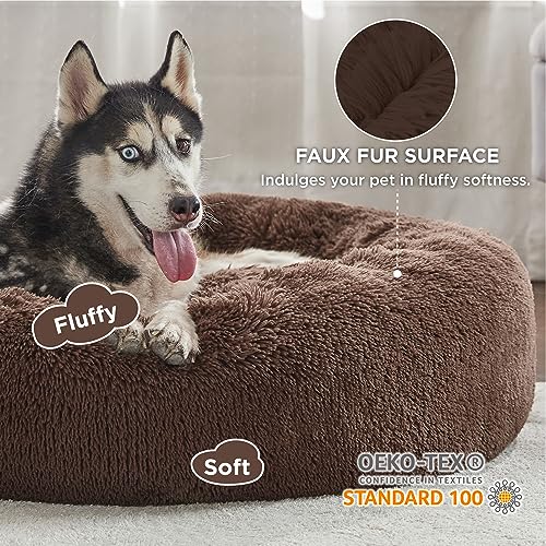 Image of Bedsure Calming Dog Beds Large Sized Dog Donut Washable Pet Bed,36ins Coffee