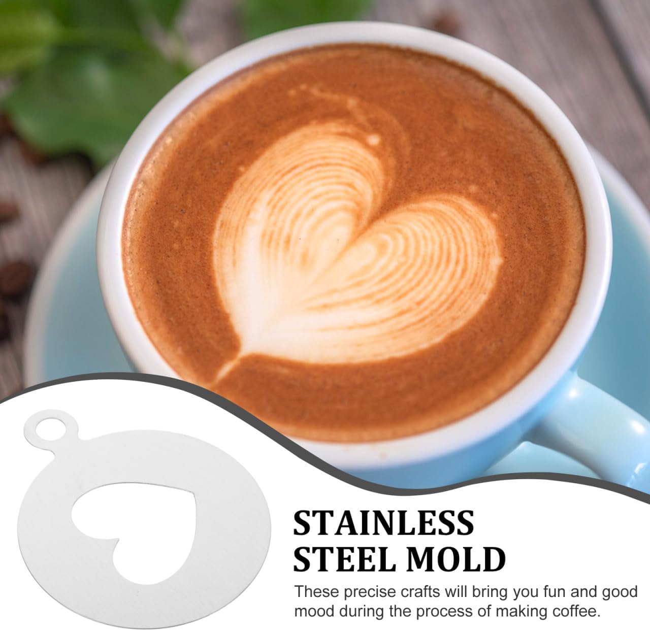 Cabilock Heart Shaped Coffee Stencil Food Grade 430 Coffee Decorating Stencil for Latte Art Cappuccino Cocoa Cinnamon Cake Cupcake and Baking 4.92 X 3.93 X 0.03 in 1 piece