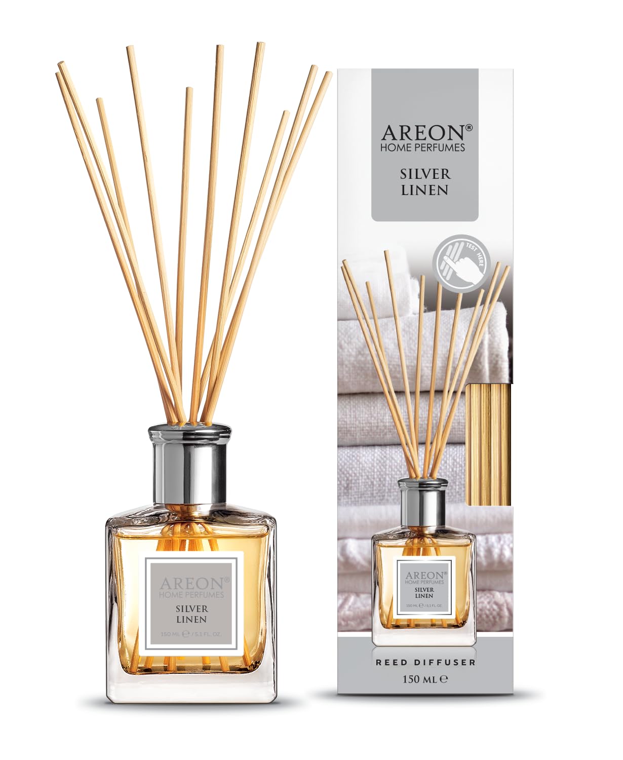 AREONReed Diffuser/Silver Linen / 150ml / 1 Pack/Perfume for Home or Office Long Lasting Aroma Reed Stick Kit for Diffuser