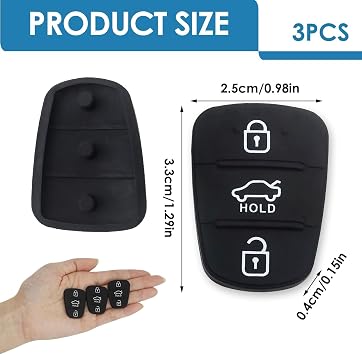 3Pack 3Button Key Fob Rubber Pad Replacement for Hyundai i10 i30 ix20 ix35