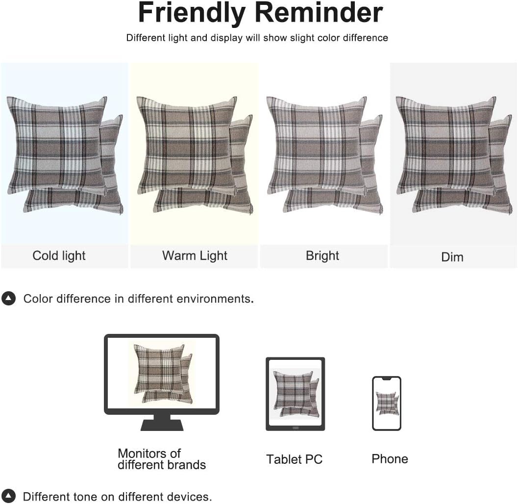 uxcell Set of 2 Buffalo Check Plaid Throw Pillow Covers Farmhouse Decorative Square Pillow Covers Home Decor Gray - Image 7