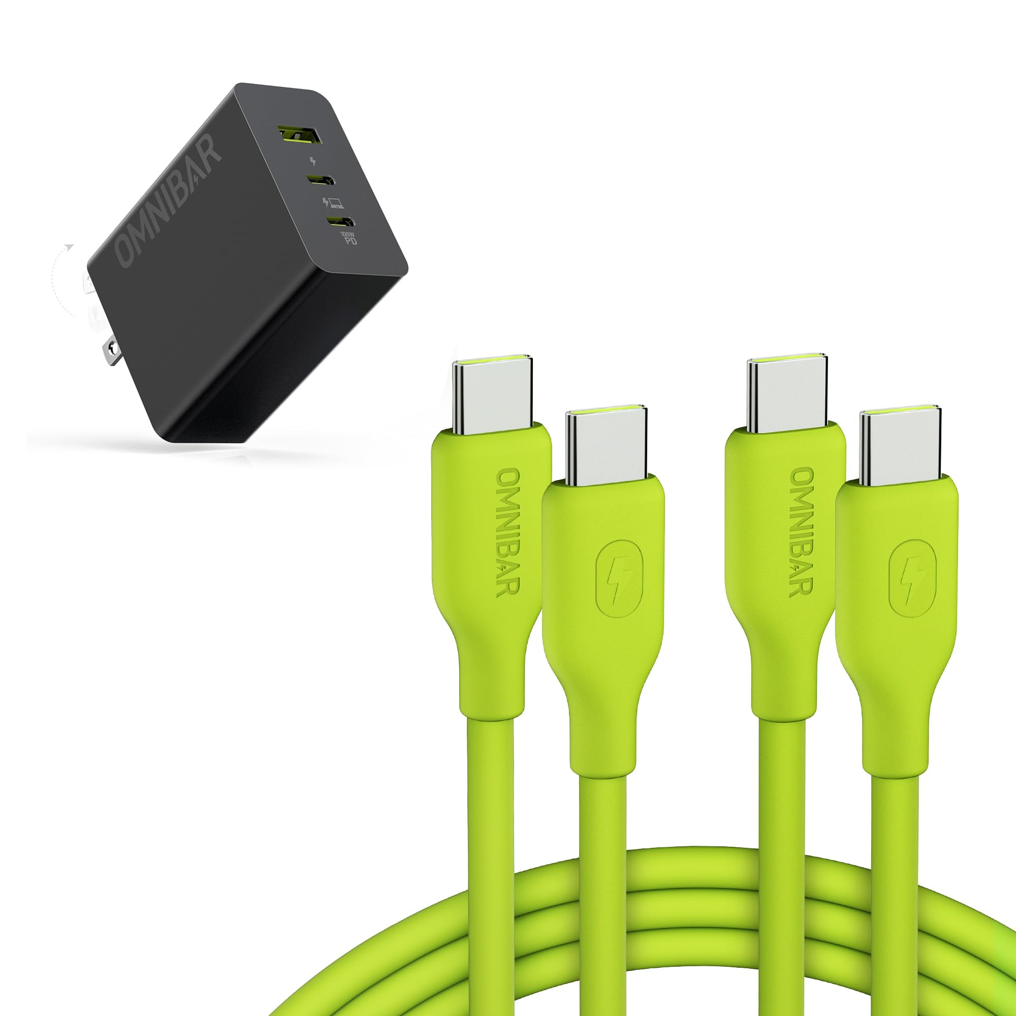 100W USB C Charger with 2Pack 240W USBC to USBC Cable 100W Laptop Fast Charger 3-Port GaN Fast