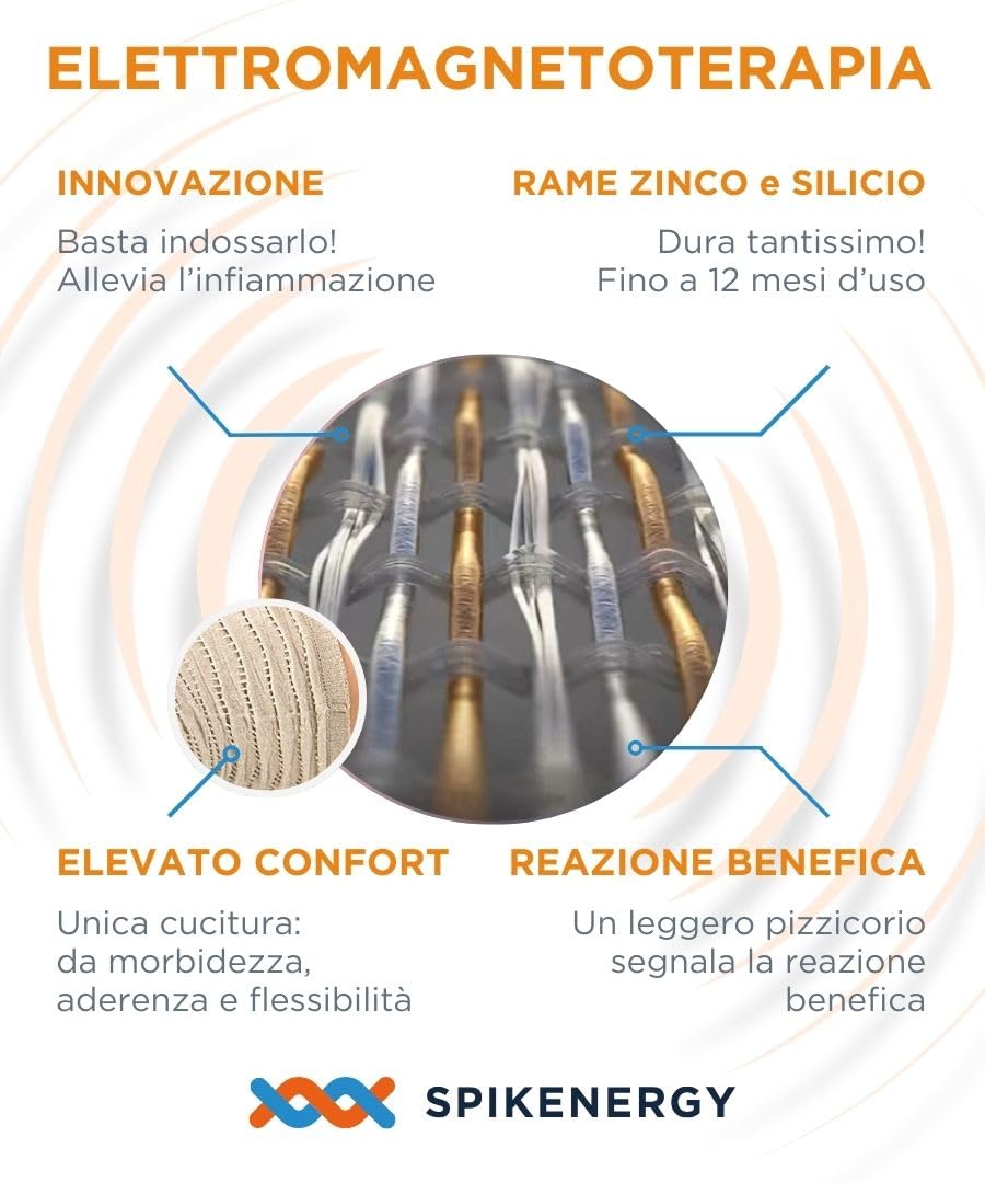 SPIKENERGY Fascia Lombare Supporto Schiena Ortopedica Elettro Magnetoterapia - h 22cm Chiusura con Feltro, Elastica, Dispositivo Medico Detraibile - Made in Italy