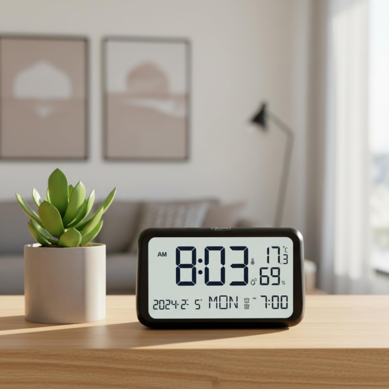 Reloj Digital Pantalla Clara Reloj Despertador Calendario Higrómetro Carcasa Plástica Estable Diseño Rectangular Esquinas Redondeadas, Color to 2