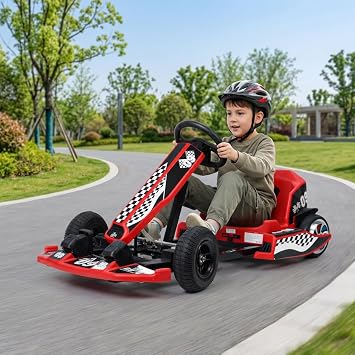 Electric Go Kart 16MPH Kids Drift Go Kart 36V 350W Electric Drift Kart Car Length Adjustable Ride On Race Car for Kids, Max Load 187LBS w/Safety Belt & Slow Start Function Black