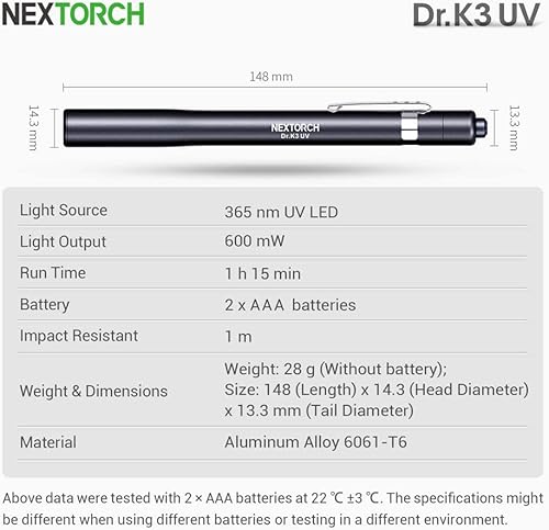 Miniatura 9 de NEXTORCH 365 nm UV luz UV Led Blacklight linternas detector ultravioleta tamaño bolsillo LED antorcha para mascotas orina y manchas, mini bolígrafo