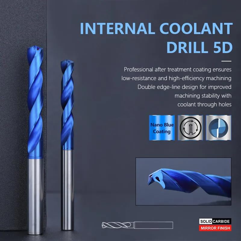 Broca De Refrigeración Interna De Broca De Carburo 5D, Taladro Refrigerante Interno Recubierto De Azul Para Máquinas Herramientas CNC Para Metal,5Dx3.9