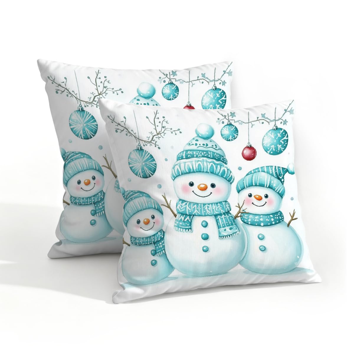 Outdoor Pillow Covers Waterproof Pillowcases 18x18IN Set of 2 Christmas Ball Snowman Decorative Throw Cushion Case for Couch Sofa Garden Patio Furniture