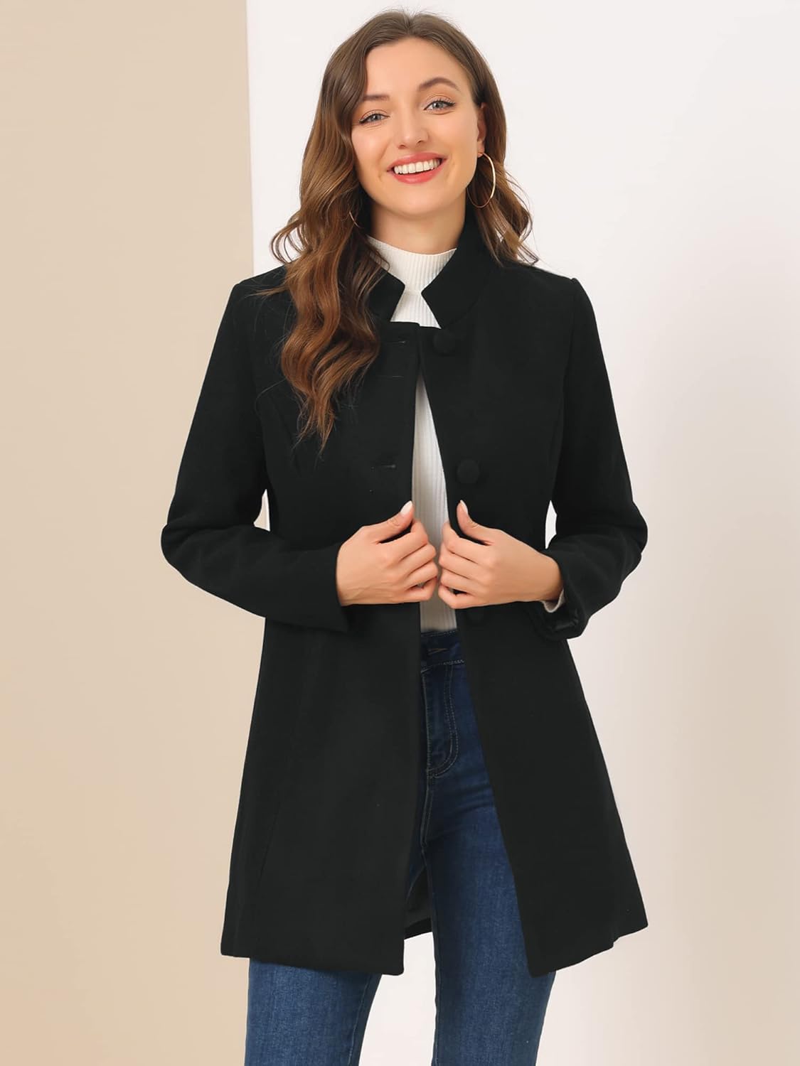 Women's Allegra K Winter Stand Collar Overcoat
