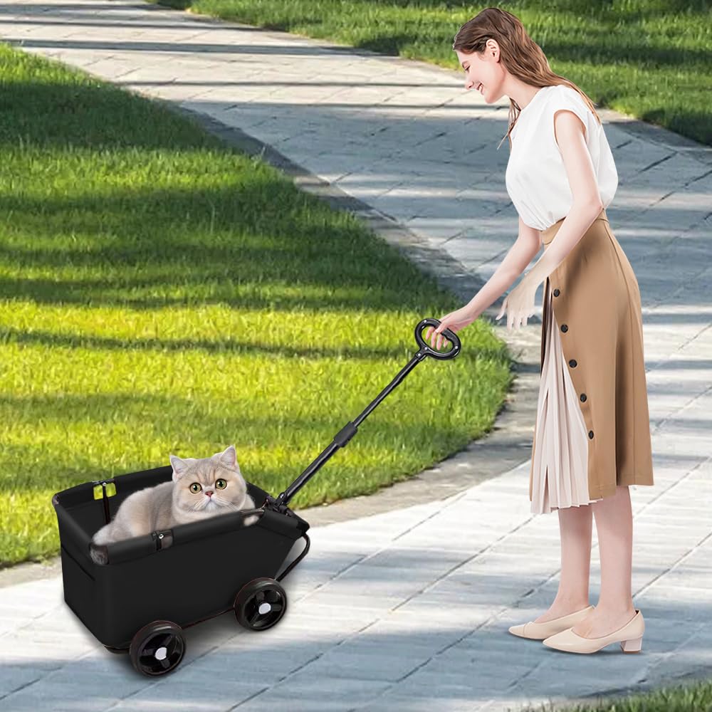 Carrello pieghevole per cani e gatti, carrello a mano leggero sicuro, grande capacità traspirante, ideale per passeggiate, uscite e viaggi all'aperto (nero)