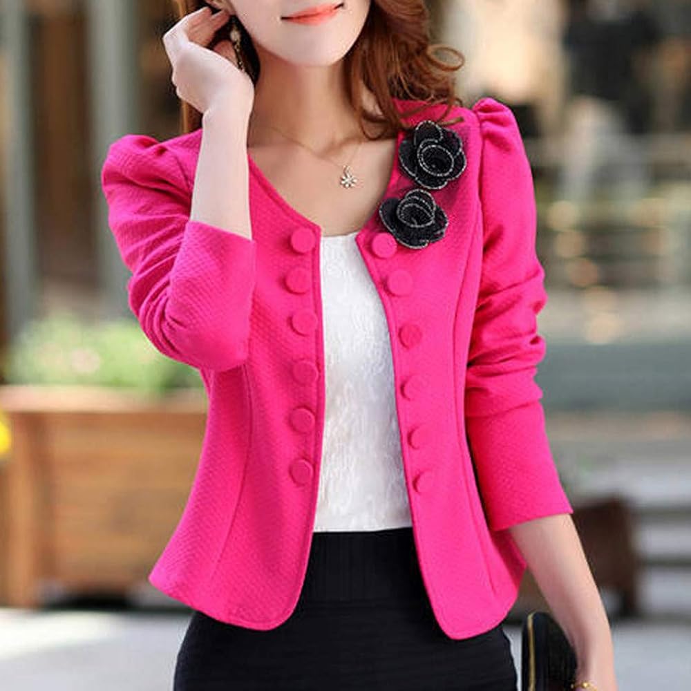 Kurzblazer Damen Pink | Blazer Boucle Damen | Elegant Sakko Einfarbig  ?bergangsjacke Kurz Blazer Langarm Cardigan F�r Damen Anz�ge Slim Fit  Blazer ...