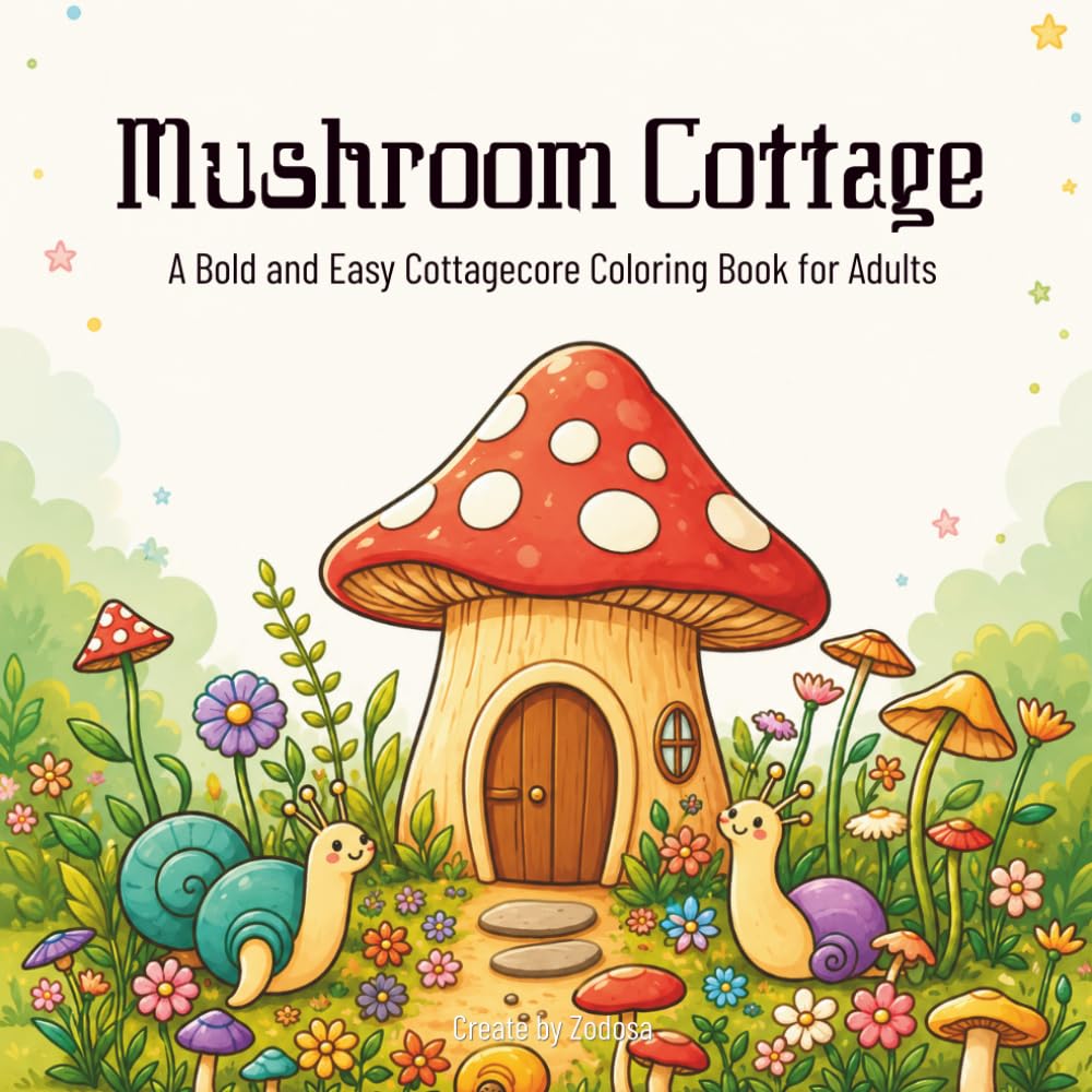 Mushroom Cottage: A Bold and Easy Cottagecore Coloring Book for Adults with Cozy Forest, Wild Mushrooms, and Woodland Scenes