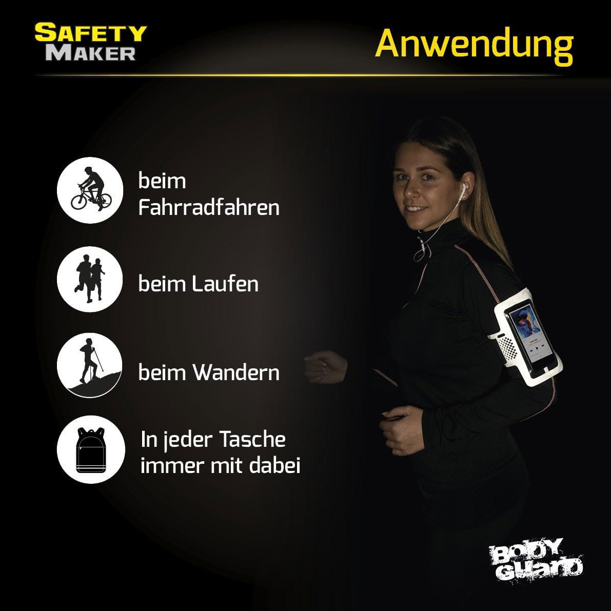 Safety Maker 44589 Custodia per smartphone impermeabile con elementi di design riflettenti per lo sport, il jogging, portacellulare, custodia per la corsa