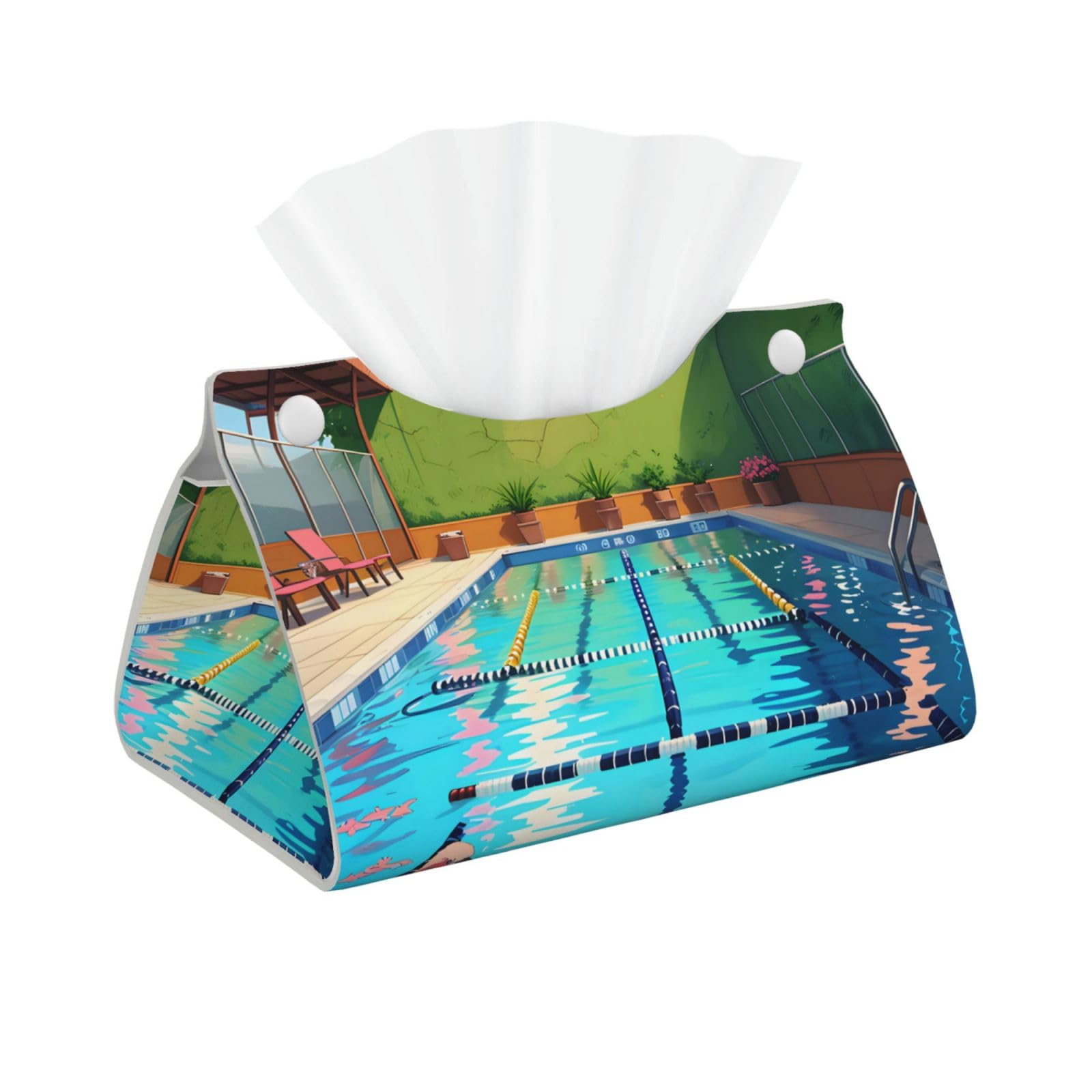 Flamingo and swimming pool Long Leather Tissue Box Cover-Waterproof PU Leather Tissue Holder for Bathroom, Decorative Rectangular Tissue Case