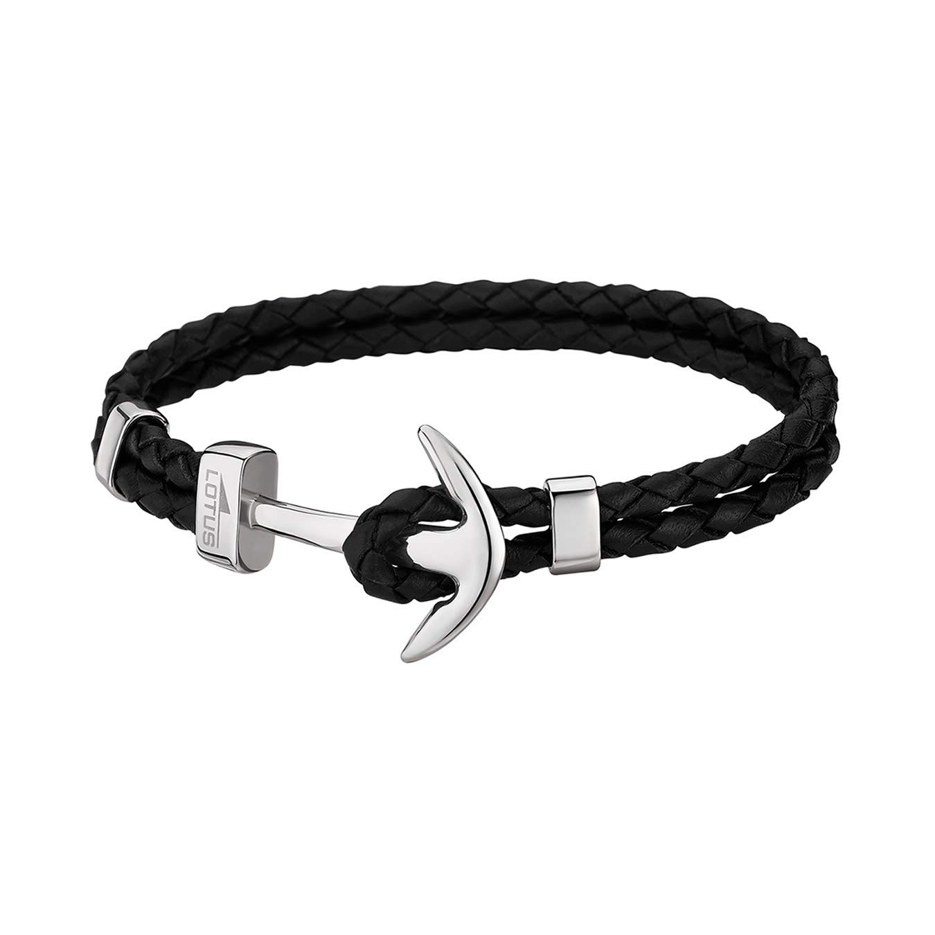 LOTUSSTYLE Pulsera de hombre con ancla LS1832-2/1, de piel, color negro, D4JLS1832-2-1, 21 centimeters, Cuero