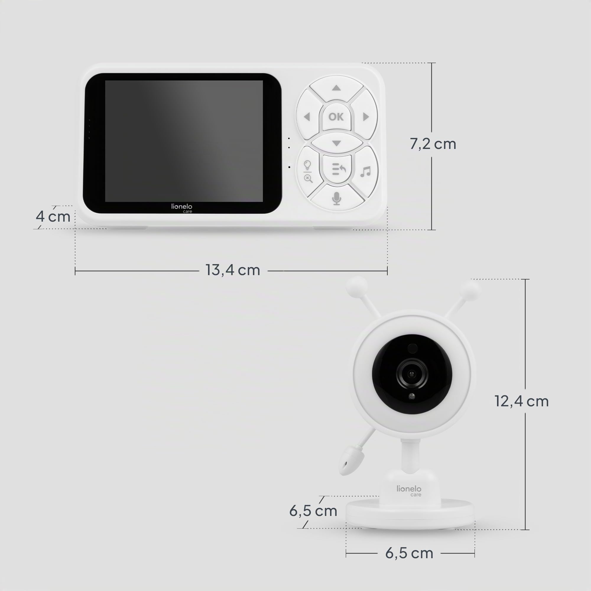 Lionelo Babyline 3.4 Babyphone Caméra Sans Wi-Fi, Écran 3,5" | Vision Nocturne 10 m, Audio 2 Voies, Zoom 4×, Veilleuse Multicolore, 6 Mélodies, Alertes Pleurs/Température, Portée 200 m