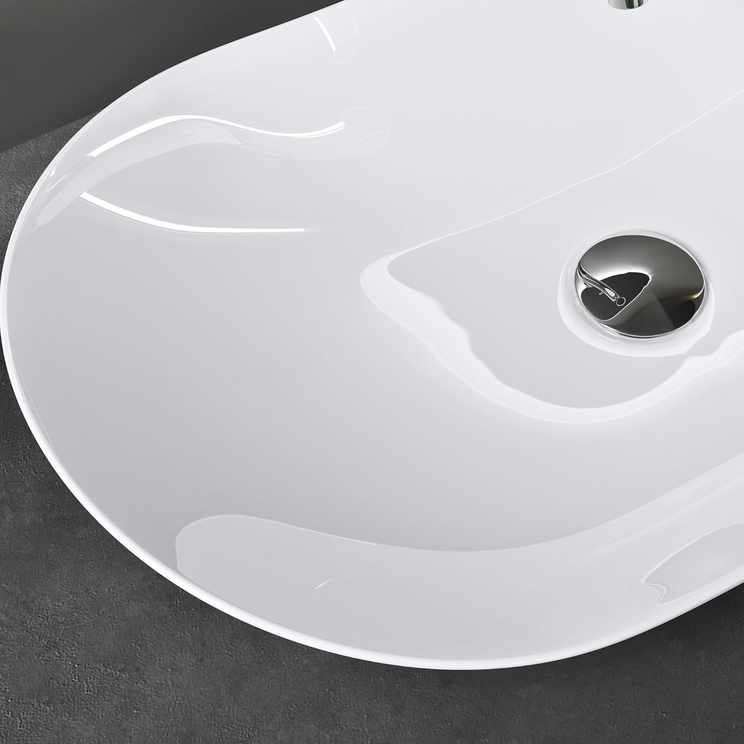 doporro Lavabo sobre Encimera Blano Brillante de Cerámica 63x37x14cm Lavabo de Mano Ovalado Brüssel858