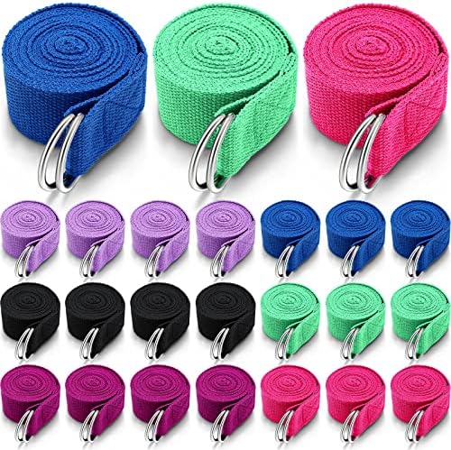 Leyndo 24 Pieces Yoga Strap for Stretching Yoga Exercise Adjustable Straps for Yoga Classes 6 Ft Non Elastic Yoga Belt with Adjustable D Ring Buckle for Pilates Gym Workouts Yoga Fitness (Classic)