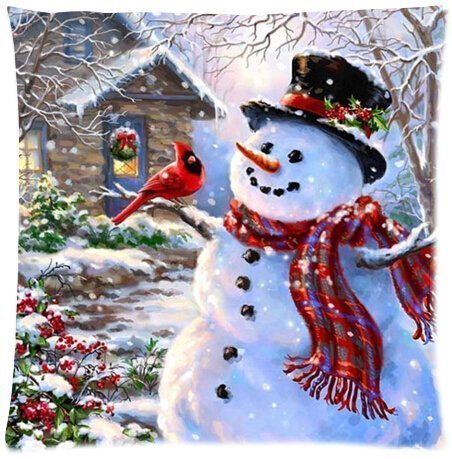 FFJPL Funny Winter Holiday Merry Christmax Happy Snowman and Cardinals Zippered Pillow Protector 16x16 inch