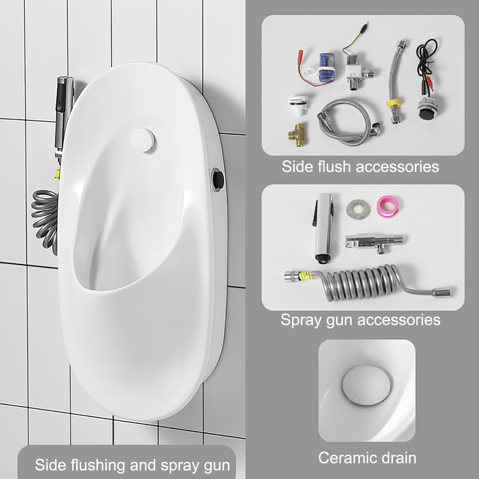Urinarios de Cerámica para Hombre con Doble Descarga, Desviador de Orina de Montaje en La Pared para Uso Doméstico y Comercial, para Bares, Hoteles, Baños Públicos
