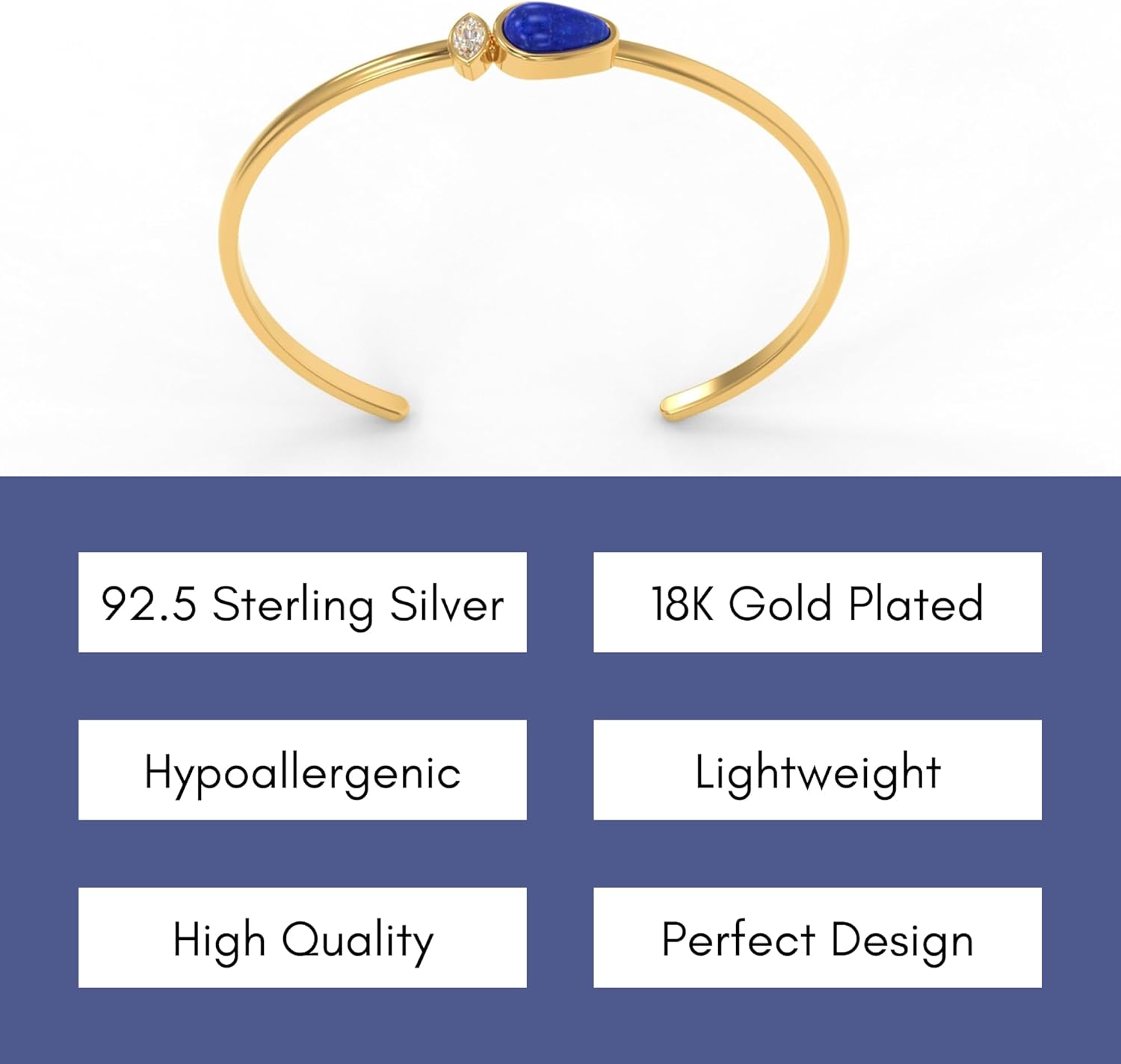 Bracelet for Women – 925 Sterling Silver 18K Gold Plated – Pear Shape Gemstone Bracelet with White Zircon Accents, Dainty Minimalist Jewelry Gift for Mother's Day