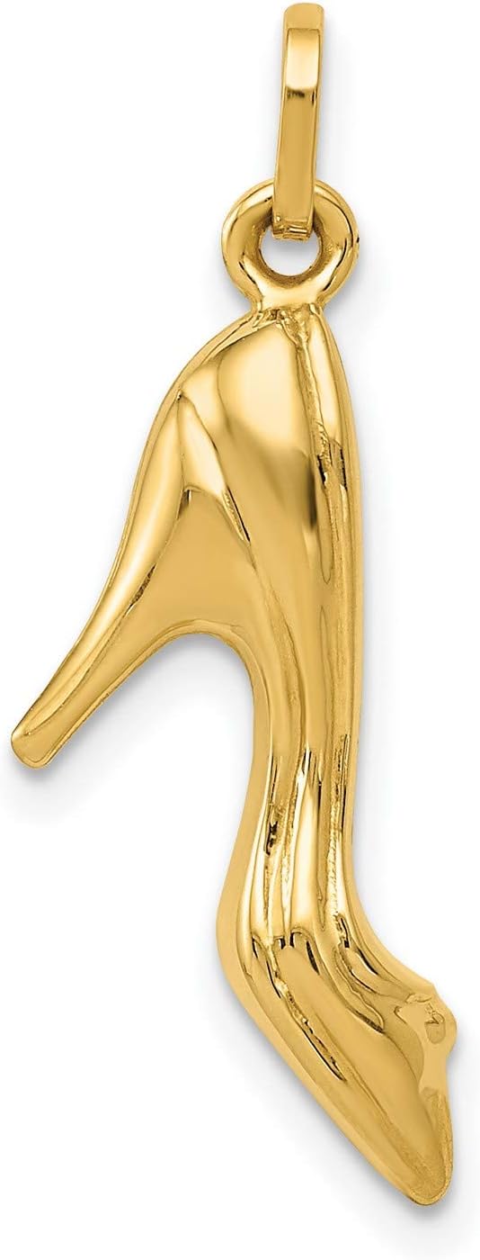 14k Yellow Gold High Heel Shoe Charm Pendant for Women, Polished Stiletto Jewelry for Necklace or Bracelet, Feminine Gold Pendant Symbolizing Fashion, Elegance, and Style, Fine Jewelry Accessory