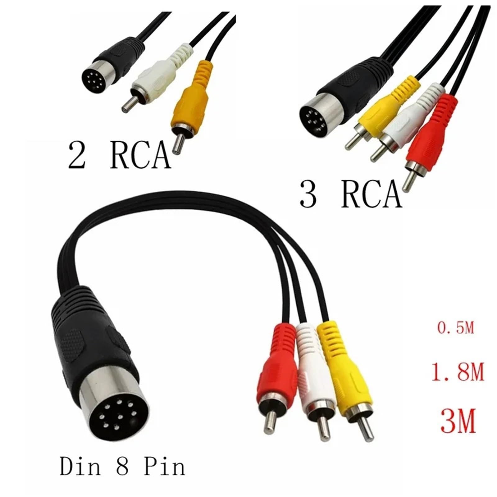 Kabel DIN 8-pinowy na 2RCA 8-pinowy wtyk męski DIN do 2-RCA męski (1,8 m)