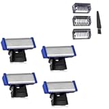 4PCS Shaver Replacement Heads Compatible with Micro Touches Solo Trimmer Bundle with 3 Hair Guards Combs
