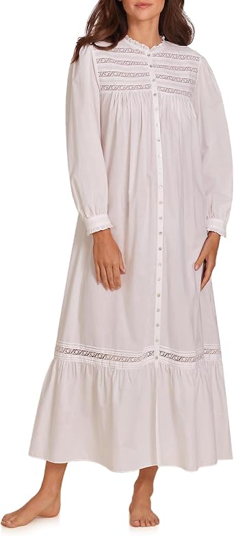 Eileen West Sleepwear & Loungewear for Women - Cottage Dreams Collection - 100% Cotton Soft Lightweight Long Sleeve Long Robe
