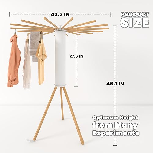 Miniatura 2 de Preruner Estante de secado plegable mejorado de 4 patas con ruedas, secadora de ropa de doble nivel con 16 varillas de secado ajustables y 24 pinzas