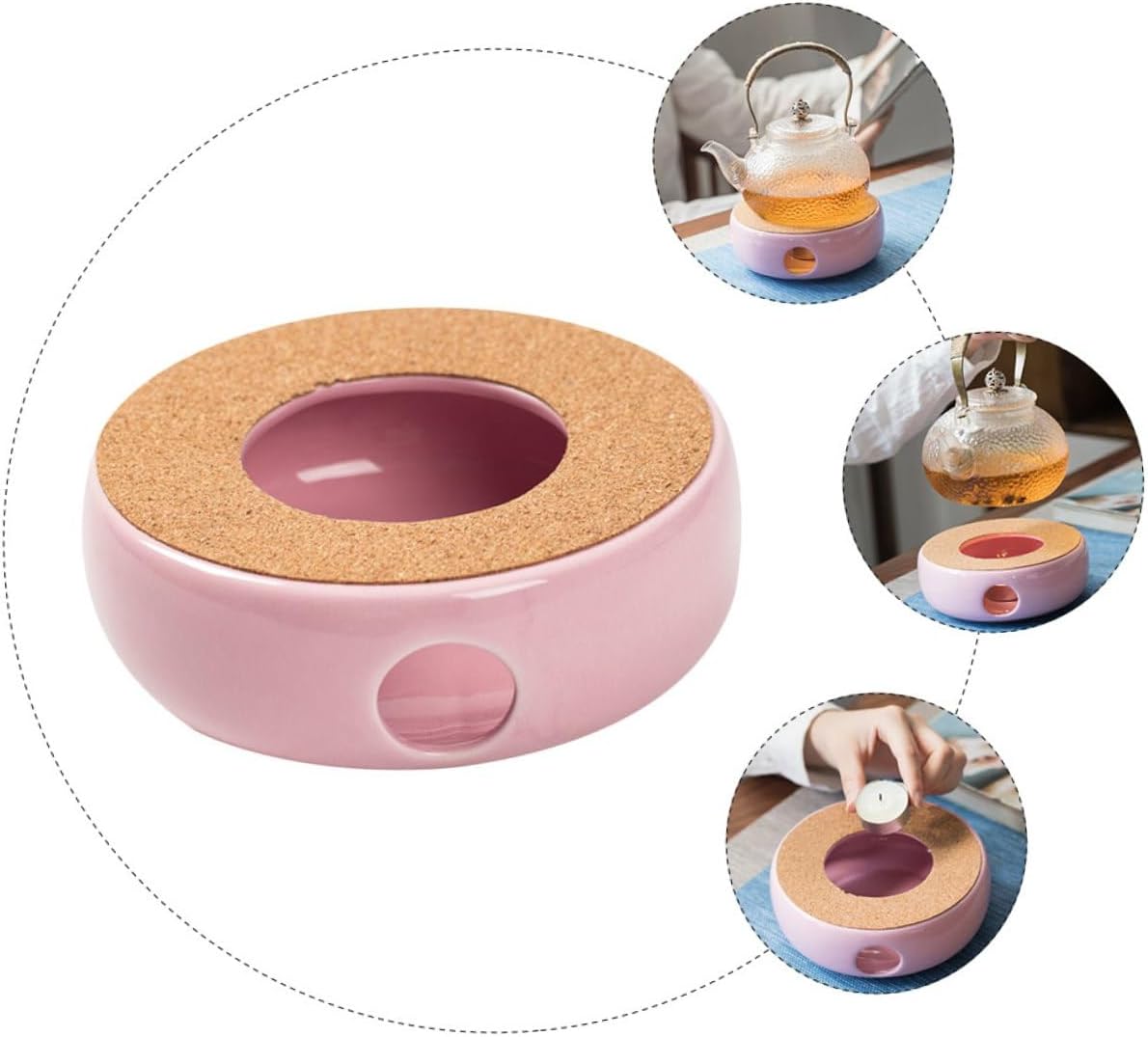 Ceramic Tea Heater Warmer for Teapots Compact Pink Porcelain Base with Stable Performance Multi-use Desktop Decoration and Clean Heating Stove for Home and Office