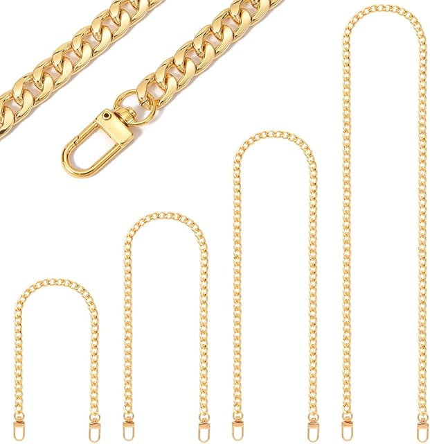 4 Sizes Purse Chain with Buckles, 120/90/60/40cm Long DIY Shoulder Bag Replacement Handbag Straps Handbag Chains Accessories (Gold)