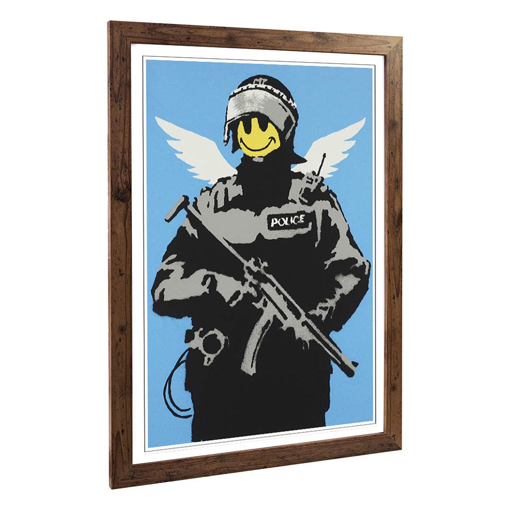 Big Box Art Framed Print of Banksy Smiley Copper Graffiti Design | Wall Art Picture | Home Decor for Kitchen, Living Room, Bedroom, Hallway, Walnut, A2 / 24.5x18 Inch / 62x45cm