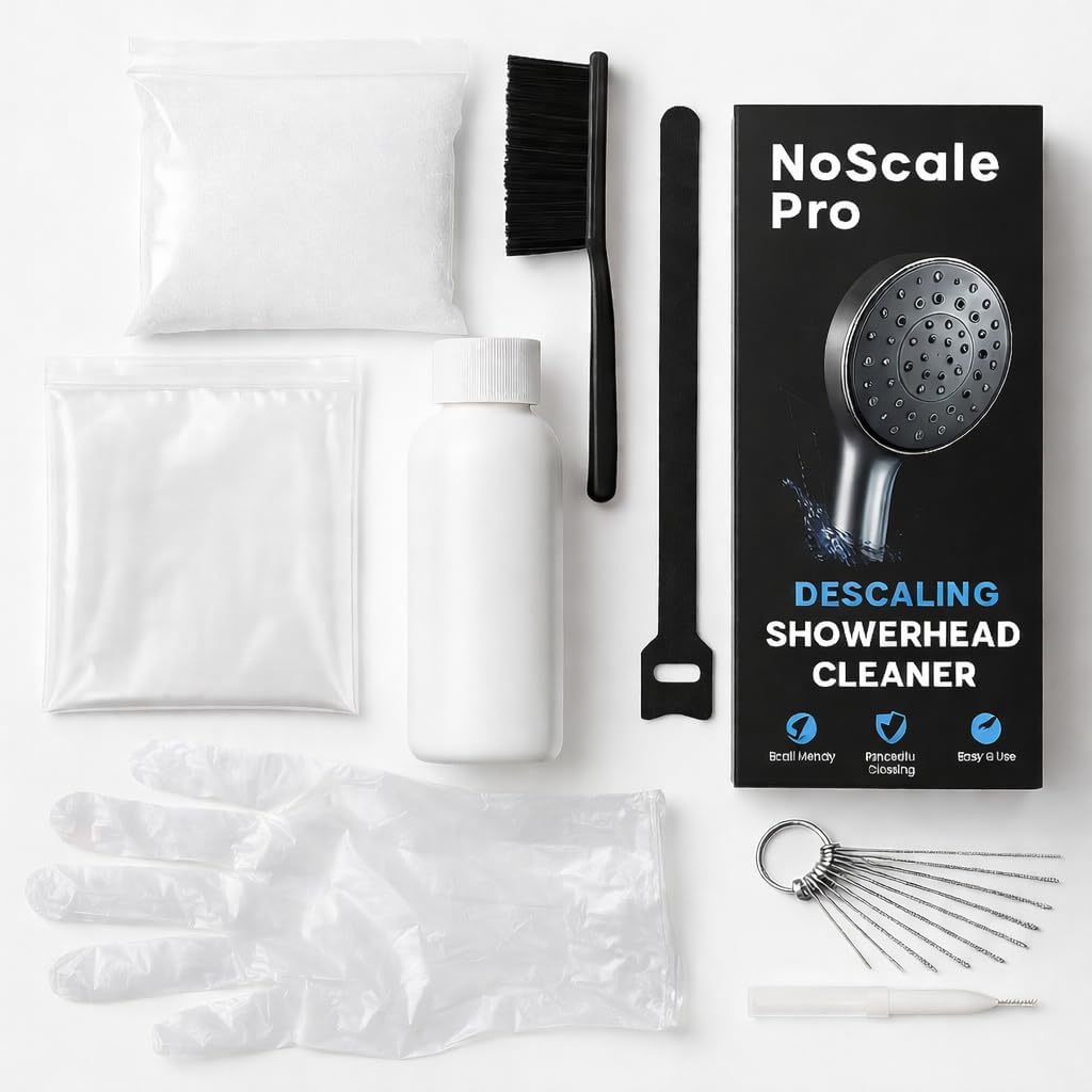Shower Head Descaling Kit – Cleaner for Shower Heads Only – Removes Limescale, Calcium & Hard Water Deposits – Eco-Friendly Vinegar & Citric Acid Formula with Tools – Made in USA
