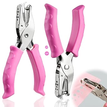 2 Pcs Single Hole Punch, 1/4" and 1/8" Hole Puncher Single with Soft Pink Grip for Home, Office, Classroom, Handheld Small Circle Paper Punch for Crafts, Gift Tags, Tickets, Scrapbooks