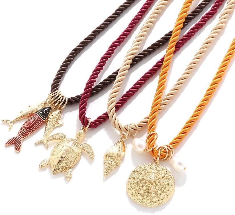 LUREME Ocean Boho Necklace - 4-Layer Statement Necklace with Fish, Turtle & Conch Pendants for Women (nl006373) - Image 5