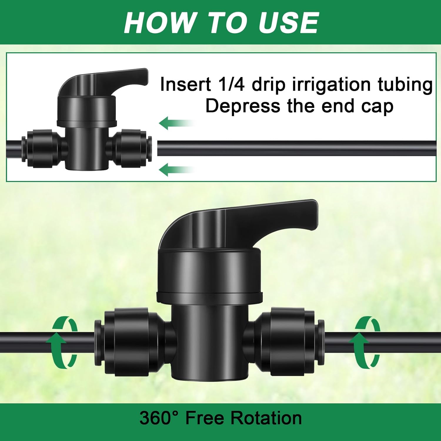 Glooglitter 30 Pcs 1/4" Drip Irrigation Tee Connectors for Tube Quick Connect Parts Fittings for 1/4 Inch(6.35mm) Tubing or Sprinkler(Pom,Shut off Ball Valve,Black)