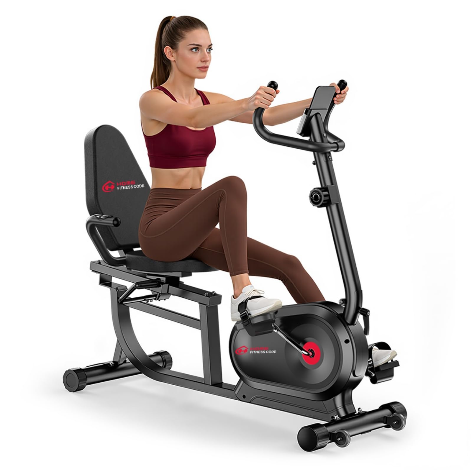 Cyclette 5 in 1 con 16 resistenza magnetica e portata 150 kg, ergometro con schienale e display LCD, impugnatura per fitness