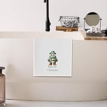St. Patrick's Day Panda Kitchen Towels, Panda Lovers Gifts Dish Tea Towels for Kitchen, Irish Green Shamrock Lucky Pandas Decorative Hand Towel for Bathroom, 16x24 Inch