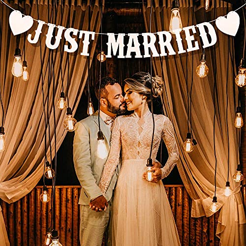 Just Married Girlande Vintage Rustikal Wimpelkette Banner mit Seil Hochzeitsgirlande als Deko für Hochzeit Fest Party Brautdusche...