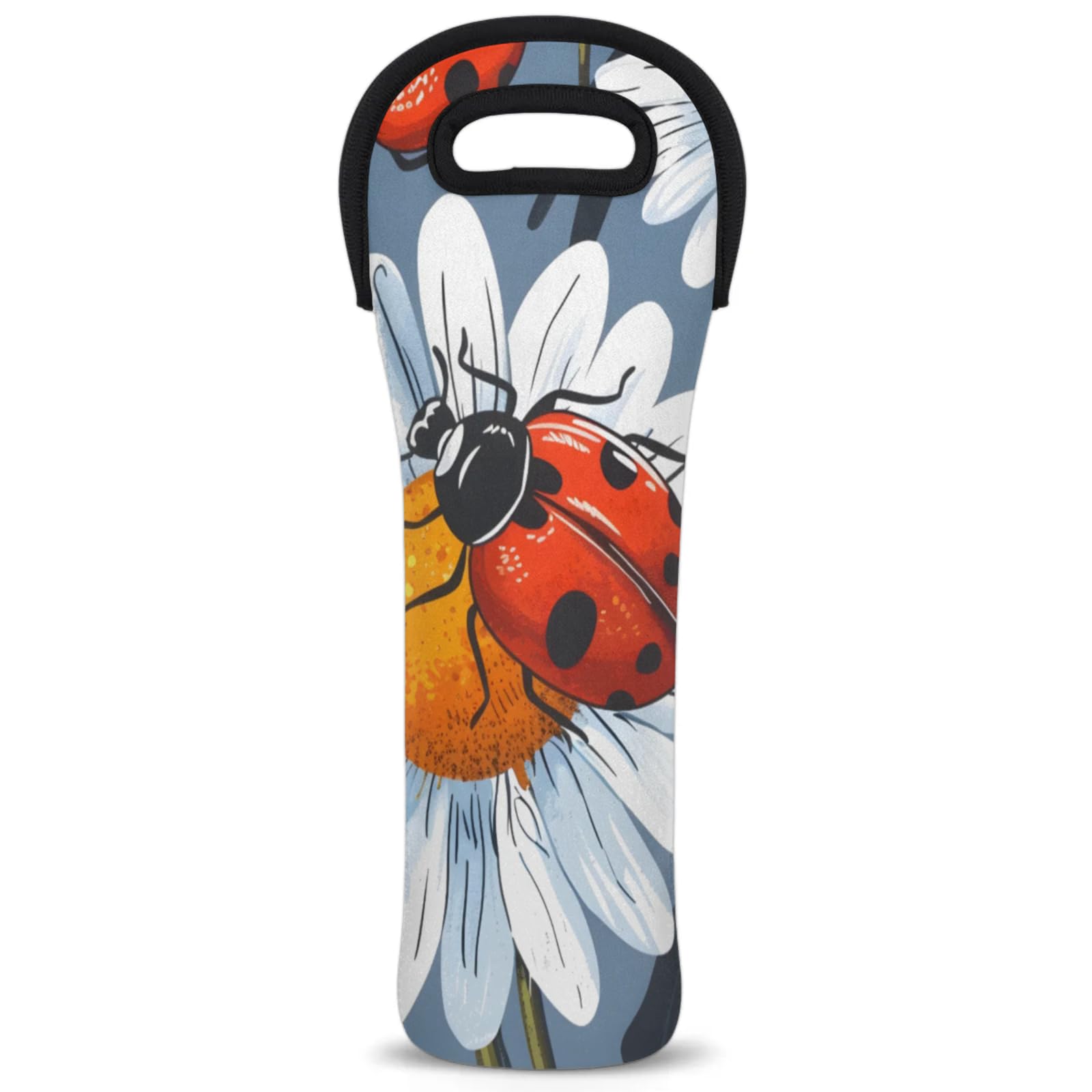 Neoprene Wine Tote Carrier Bag for Wine,Water, Champagne, Beer, Baby Bottles 15.6 x 5.1 Inches, Protective Wine Bag,Vibrant Ladybugs