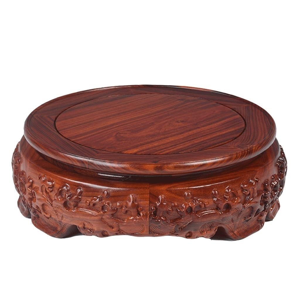 MPOPO Bonsai Pedestal Wooden Vase Base Buddha Statue Handicraft Decoration Bonsai Potted Stone Display Stand (round) Vase Display Stands Pedestal Base(A)