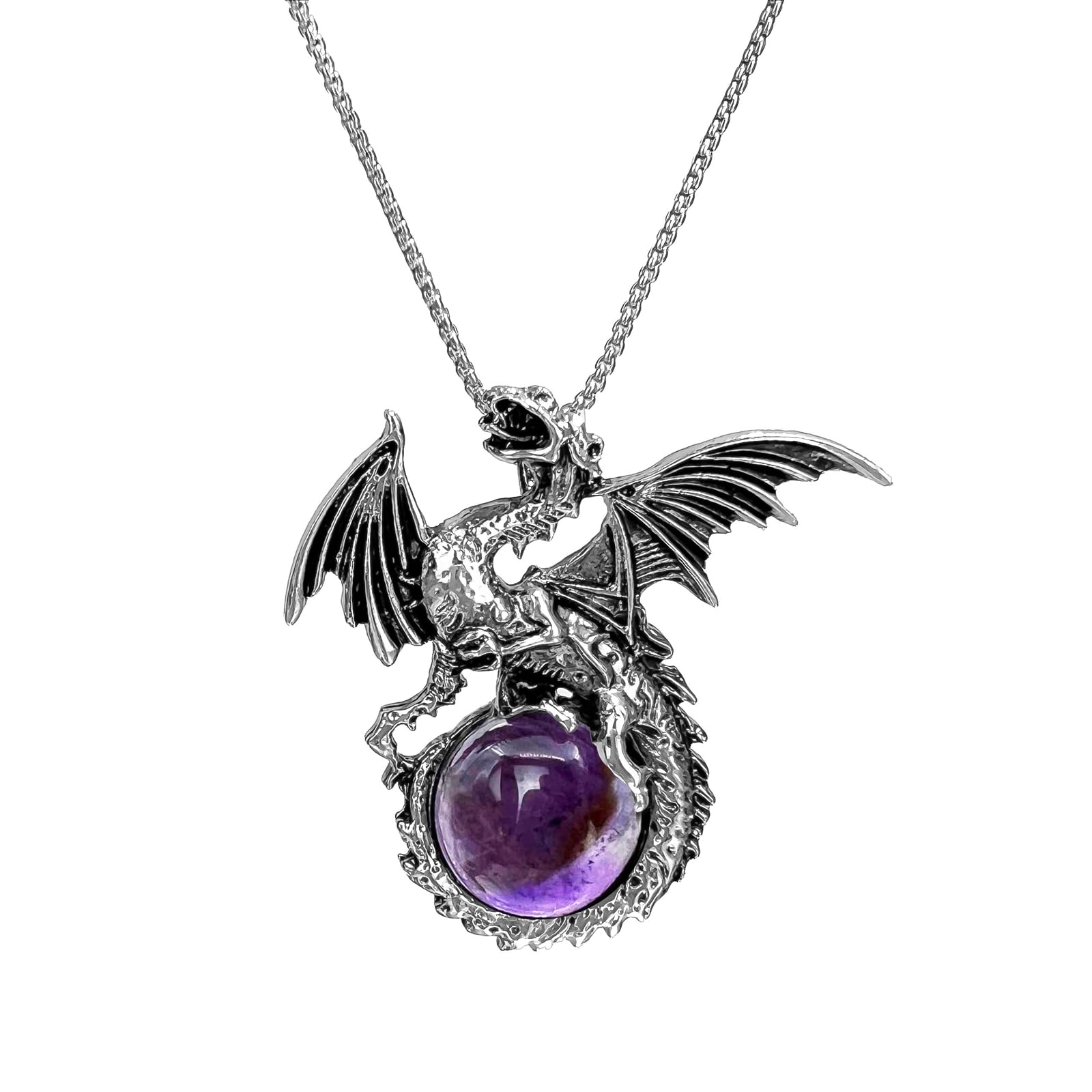 Dragon Necklace - Unique Crystal & Gemstone Pendant for Men & Women - Silver Dinosaur Jewelry Gift