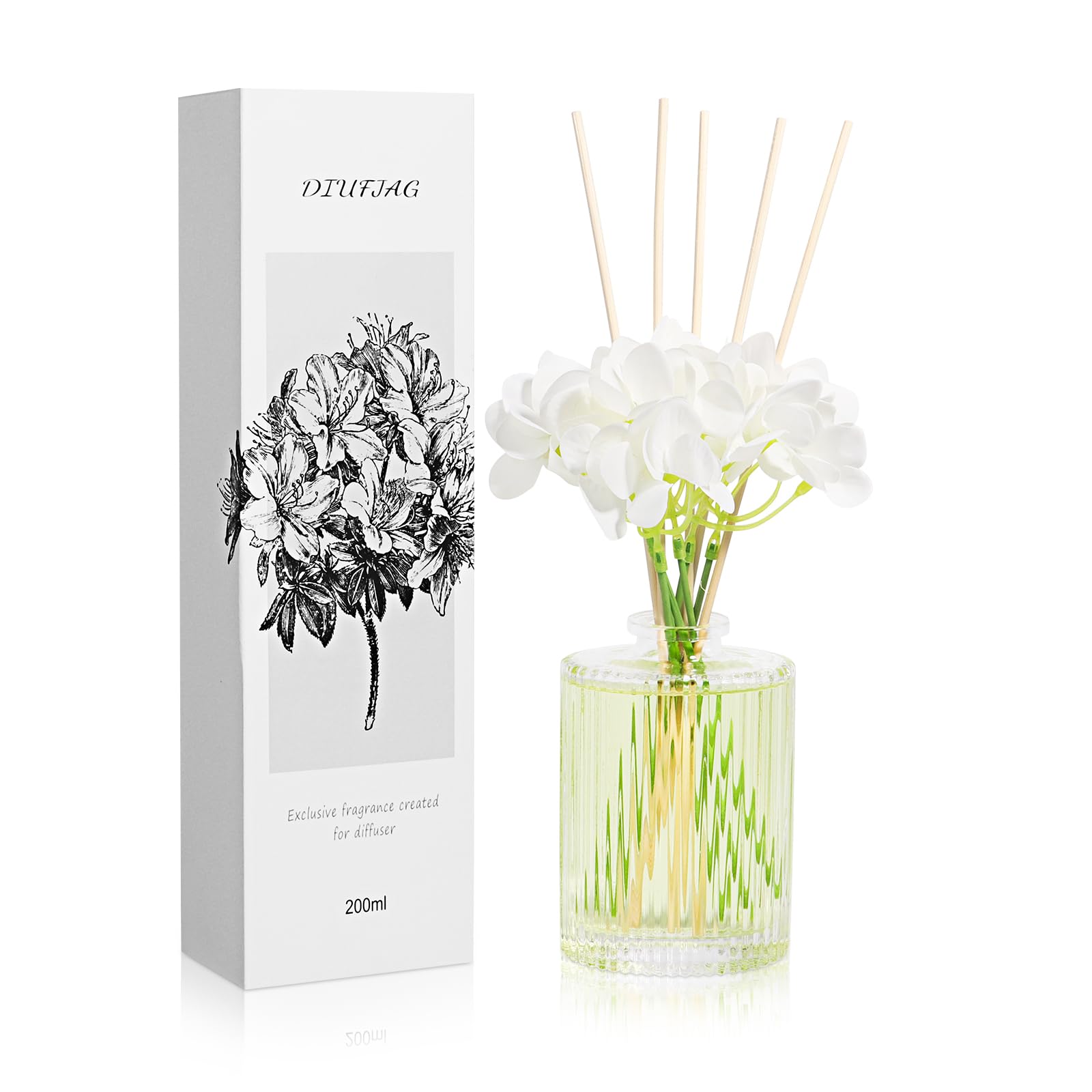 Diffusore Profumo Ambiente 200ml - Gelsomino e Tè Bianco,Profumatore per Ambienti con 5 Bastoncini,Reed Diffuser Fragranze per Bagno,Appartamento