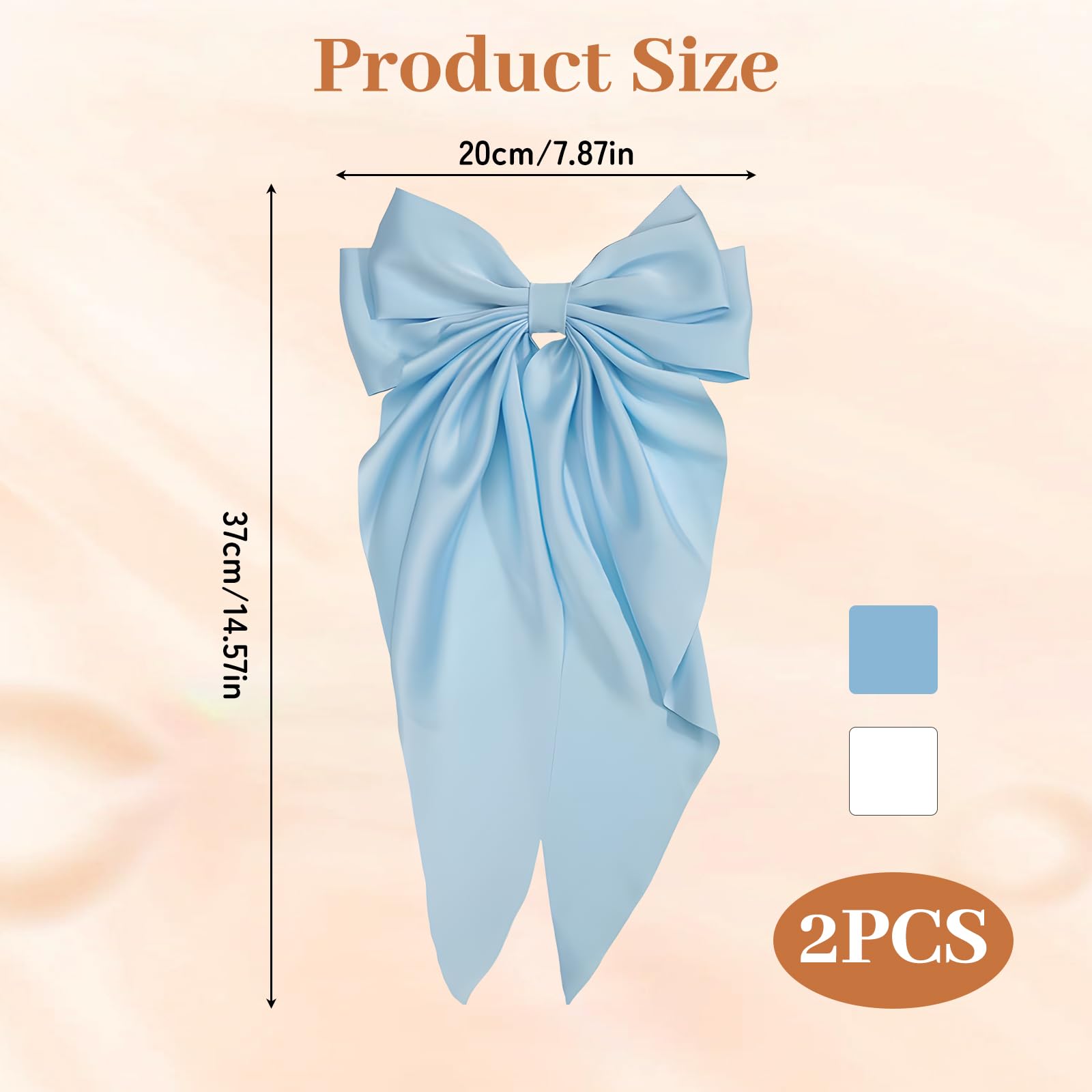 IGXX 2 Pcs Blue & White Bow Hair Clip, Satin Long Tail Hair Bows, French Bowknot with Metal Hairpin, Big Bow for Women & Girls - Image 2