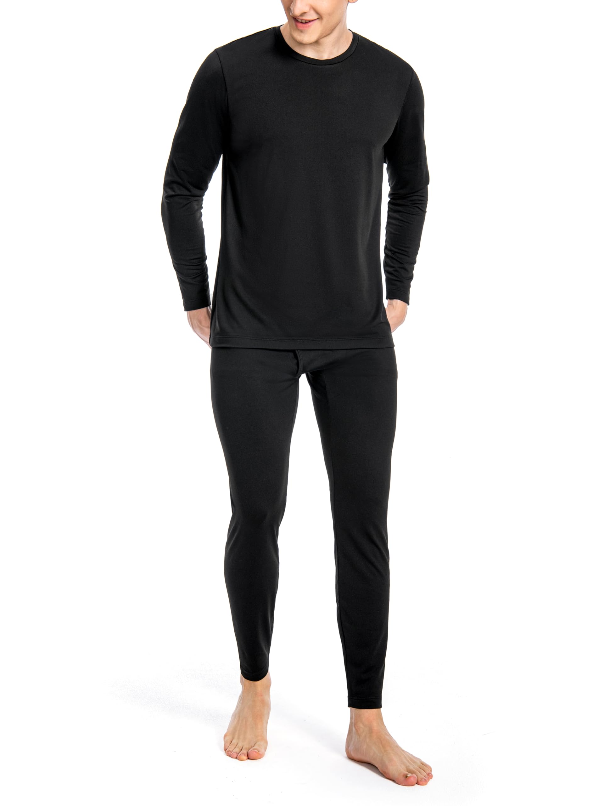Nutria sous Vetement Thermique Homme Ensemble de sous-Vêtements Manches Longues Haut & Bas Col Rond à avec Doublure en Polaire Fonctionnel Couche de Base Intérieur par Temps Froid U07