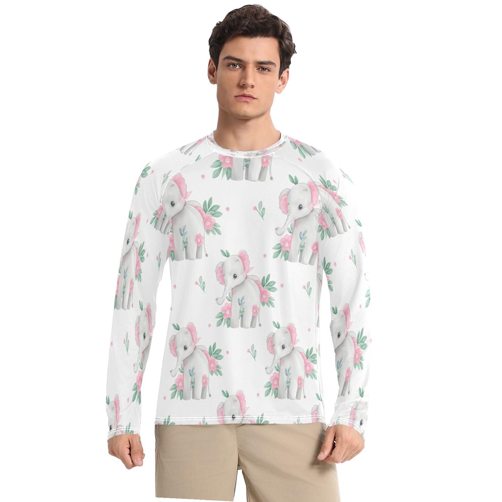 Cartoon Elephants Men's Sun Protection Shirts UPF 50+ Long Sleeve UV Rash Guard Quick Dry Swim Shirts-image-19